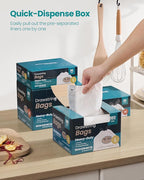 SONGMICS Trash Bags for 5.3 Gallon (20 L) Trash Cans, Drawstring Kitchen Garbage Bags, Pre-Separated, Quick-Dispense Box, Liner Code L, 4 Rolls, 160 Count, White UKRB021A04