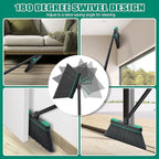 JEHONN Broom and Dust Pan, Upgraded Large Foldable Dustpan with Comb Teeth, 53.5 inches Long Handle Swivel Brush Indoor for Home Kitchen Lobby Floor Cleaning (Green)