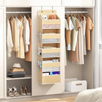 1 Pack 5-Tier Over the Door Organizer, Heavy-Duty Large Deep Pocket Hanging With 5 Large Front & 6 Side Pockets With for Pantry, Kitchen, Bathroom, Dorm, Beige