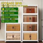 Storage Bins with Lids and Wheels, 440QT-110QT*4Tier Collapsible Bathroom Storage Cabinet with Clear Doors, Plastic Stackable Closet Organizers and Containers White