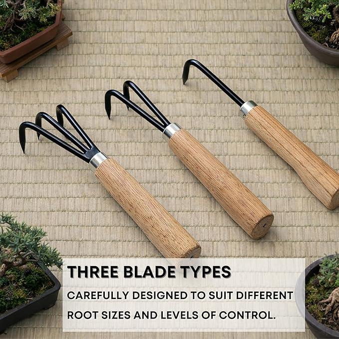 Garden Helper Double Claw Root Hook for Plants - Bonsai Repotting Tool - Heavy Duty Hardened Steel Blade with Ergonomic Wood Handle
