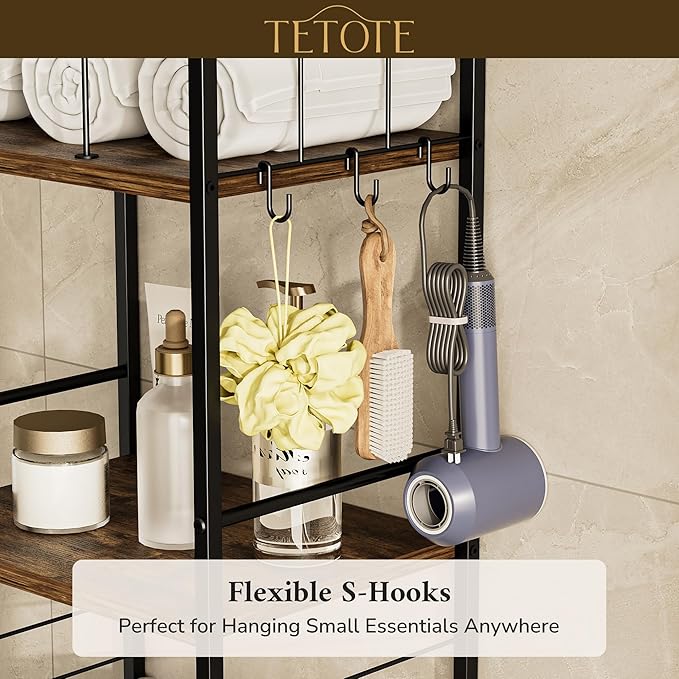TETOTE 3-Tier Towel Rack, M-Shaped Detachable Dividers Metal Towel Storage Organizer for Bathroom, Laundry, Pool, Free Standing