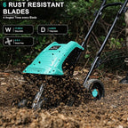 Tiller Cultivator 17 inch 15 Amp 6 Steel Tines Tillers for Gardening Electric Rototiller for Garden Yard