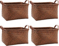 GIB Wicker Storage Baskets for Shelves, Woven Laundry Basket for Organizing Clothes Blanket Basket, Decorative Rectangular Closet Organizers Storage Bins with Handles, Brown, 4 Pack