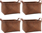 GIB Wicker Storage Baskets for Shelves, Woven Laundry Basket for Organizing Clothes Blanket Basket, Decorative Rectangular Closet Organizers Storage Bins with Handles, Brown, 4 Pack