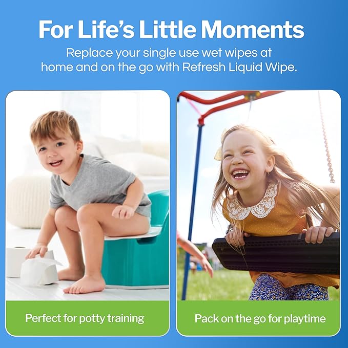 Refresh Liquid Wipe Foam Bundle – Original & Free Formulas – 50ml Personal Size – Flushable Wet Wipe Alternative for Adults & Kids – Aloe & Witch Hazel, Alcohol-Free, Travel-Friendly