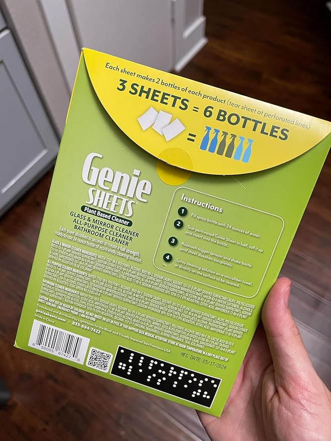 Genie Sheets All Purpose, Glass and Bathroom Cleaners Combo Pack | Concentrate Makes 6 24oz Refills with Spray Bottles | Just Add Water | Eco-Friendly Plant-Based | 6 Sheets