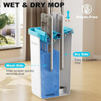 Mop and Bucket Set, Mops for Floor Cleaning Turquoise-Cyan, Wall Mop with Long Handle, Squeeze Flat Mop and Bucket System, Dry & Wet Dust Mop for Household Cleaning with 2 Microfiber Mops