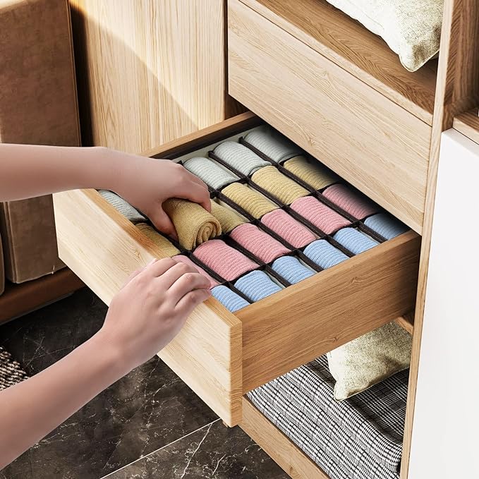 Joyoldelf Drawer Organizer 2 Packs, 24 Cell Collapsible Closet Cabinet Storage Boxes for Underwear, Socks, Bra, Handkerchiefs, Ties, Belts