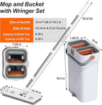 CTIME Large Mop and Bucket Set, Flat Mop and Bucket System, Wall Mop with Adjustable Handle (Max 70.87 Inches), Mops for Floor Cleaning, 6 Washable 15.74'' Microfiber Mop Pads