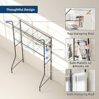 Laundry Room Storage Shelf, 2 Tier Metal Over Washer and Dryer Shelves, Washing Machine Shelf with Hanger Rods & Hooks, Expandable Bathroom Space Saver Shelf, 26–36.8" L x 18.3" W x 73.8" H, Black