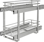 (8" W x 22" D 2-Tier Narrow Cabinet Pull Out Shelves | Heavy Duty Slide Out Shelves for Kitchen Cabinets, 22 Inch Deep Under Cabinet Organizer, Chrome