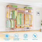 Ulif E13 Heavy Duty Clothes Rack（With 4 Hanger Rods & 8 Shelves） Freestanding Clothing Racks for Hanging Clothes，Adjustable Closet Organizer，Metal Garment Rack 63" W x16 D x77 H，Max Load 900LBS，Pink