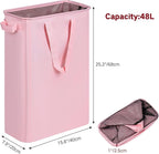 efluky Slim Laundry Basket, Narrow Laundry Hamper with Handles, Collapsible Dirty Clothes Hamper, Tall Laundry Bin for Laundry Room, Dorm and Bedroom, 12.7 Gallons(48L) Pink