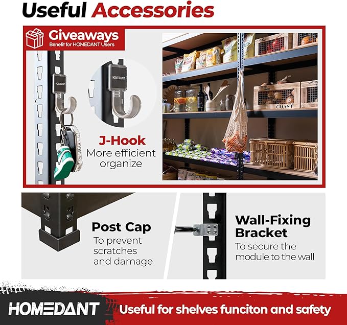 HOMEDANT 47.7" W 5 Tier Heavy Duty Garage Shelving Adjustable Metal Rack Storage Shelves Standing Shelf Unit Organizers Industrial Warehouse Basement Black 1Pack