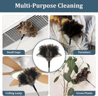 Extendable Feather Duster - 47 inches Fluffy Long Handle Reusable Feather Duster for Cleaning Ceiling Fan,Pendant lamp, High Ceiling, Blinds, Furniture，Ostrich Feather Duster
