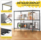 795LBS 3-Shelf Adjustable Storage Shelves 35.1" W x 14" D x 36" H Metal Shelving Unit Heavy Duty Wire Rack Small Organizer with Shelf Liners for Kitchen Pantry Bathroom Closet Garage Black