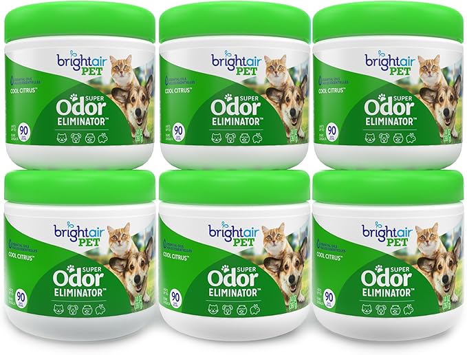 Bright Air 14 oz. Super Odor Eliminator, for Medium-Size Spaces, Cool Citrus Scent, Case of 6, Air Freshener, Natural Essential Oils, Lasts Up to 90 Days Each