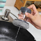 Dispensing Steel Wool Scrubber, Heavy Duty Stainless Scouring Pad with Dispenser, Brush with Soap Dispenser, Steel Sponge Scourer for Kitchen, Dishes, Pan, Stove, Grill, Cast Iron 1+4