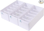 Qozary 3 Pack Sock Underwear Drawer Organizer Dividers, Collapsible Cabinet Closet Storage Boxes for Clothes, Socks, Lingerie, Underwear, Tie, Belt, Baby, Bedroom
