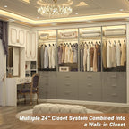 Besiost Closet System Set of 4, 8FT Closet Systems with 12 Wood Drawers, 96" Closet Organizer System with 4 Hanging Rods & 4 Shelves, Heavy Duty 96 Inch Walk-in Closet, Grey (96"L x 15" W x 80" H)