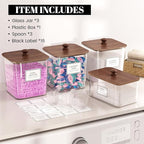 Laundry Pods Storage Container, Clear Laundry Room Organization and Storage,Detergent Powder Container,with Wooden Lids & Labels, 3+1 Pack（Dark Brown）