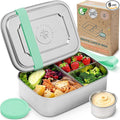 Everusely - Bento Box - Green, 47oz / 1.4 L - Large Stainless Steel Lunch Box with Leakproof Condiment Container - 3 Compartment Snack Organizer for On the Go Meals - Freezer & Dishwasher Safe