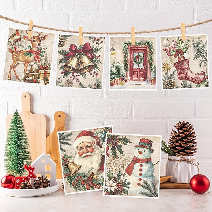 Christmas Swedish Dishcloths for Kitchen, 6 Pack Vintage Santa Claus Snowman Reusable Paper Towels Housewarming Gifts for Women, Xmas Absorbent Dish Rags for Home Cleaning