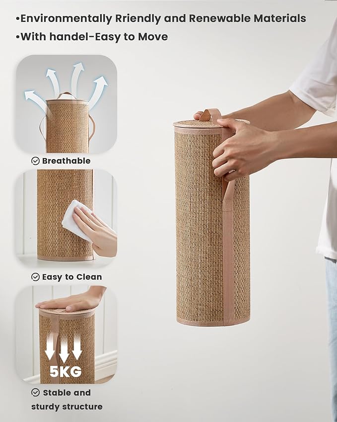 Bamboo Toilet Paper Storage Basket with Lid & Handle - 10L Handwoven Bathroom Organizer for 4 Rolls - Sturdy Stand Holder for Toilet Paper Organization, Carbon Brown