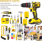 21V Tool Kit with Drill, 120PCS 21V Cordless Drill Set with 3/8" Keyless Chuck of Metal & 25+3 Clutch with Impact, 2 x 2.0Ah Battery & Fast Charger, Max Torque 45Nm, 2-Variable Speed