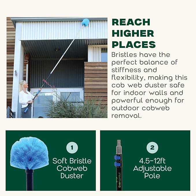 EVERSPROUT Twist-On Cobweb Duster (Soft Bristles) | Indoor & Outdoor use Brush Attachment | Fits Standard 3/4 inch Threaded Poles | Brush Only (Pole Sold Separately) | Spider Cobweb Duster Head