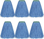 Matthew Cleaning 16oz 6Pack Cotton Floor Mop,Cotton Looped-Open String Heavy Duty String Mop Refills, Universal Headband Blend,Mop Head Replacement for Home, Industrial and Commercial Use(Blue)