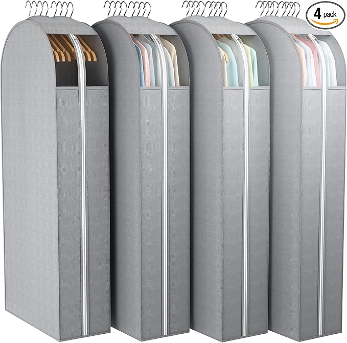 Liuoud 10" Gusseted Garment Bags for Hanging Clothes with Clear Window 50" Suit Bags for Open Closet Storage, Clothing Cover for Coat, Dress, Jacket, Shirt, Fur Wardrobe Protector, 4 Packs
