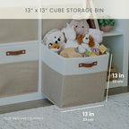 OrganiHaus 13" x 13" x 13" Cube Fabric Storage Bins Set of 4, Fabric Storage Cubes w/ Vegan Handles, 13 inch Collapsible Bins for Clothes & Toy Organizer, 13x13 Basket for Decor - Beige/White