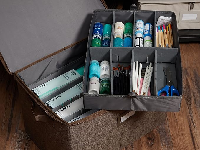 Covermates Keepsakes - Adjustable Zip-Top Storage Box - Configurable FlexGrid Compartments - Heavy Duty Polyester- Reinforced Handles - Stackable Design - Indoor Storage, Brown Heather