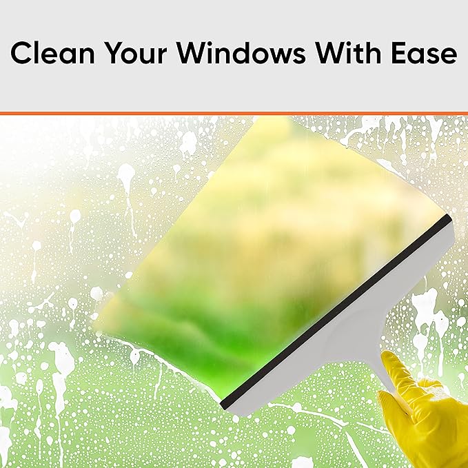 Superio Rubber Squeegee Grey 10", Streak Free All Purpose Window Squeegee, Comfort Grip Handle and Hanging Hook.