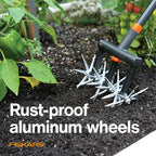Fiskars Tiller Cultivator for Garden and Lawn, Extendable (40"- 60") Gardening Hand Tool, Telescoping Rotary Hand Cultivator Tool for Soil or Reseeding Grass