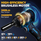 500 N.m Brushless Impact Wrench with Small Wrench, Waist Hook, 7 Sockets, 6 Scredrivers and 6 Drill Bits 3500 RPM Heavy Duty Impact Drill for Cars, RV, Truck,Home Furniture and DIY Projects