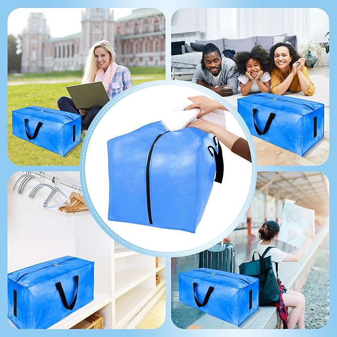 HOMESURE 4 Pack Large Strong Moving Bags with Zippers & Carrying Handles - Water-Resistant - Heavy Duty Storage Tote for Space Saving, Fold Flat, Alternative to Moving Box (Sky Blue)