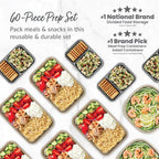 Bentgo Prep 60-Piece Variety Meal Prep Kit - Reusable PFAS & BPA-Free Food Containers 1-Compartment Trays, Prep Bowls, & Snack Boxes - Microwave, Freezer, & Dishwasher Safe (Rich Shades)