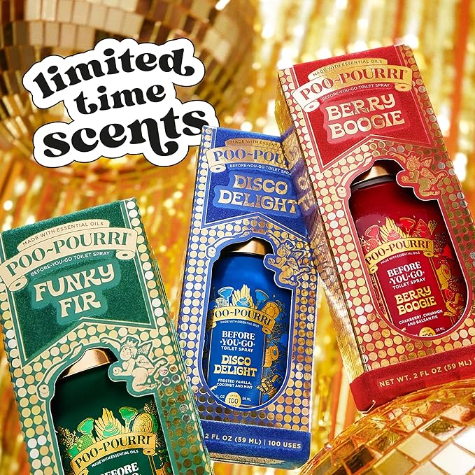 Poo-Pourri Holiday Before-You-Go Toilet Spray, Disco Delight, 2 Fl Oz – Frosted Vanilla, Coconut and Mint