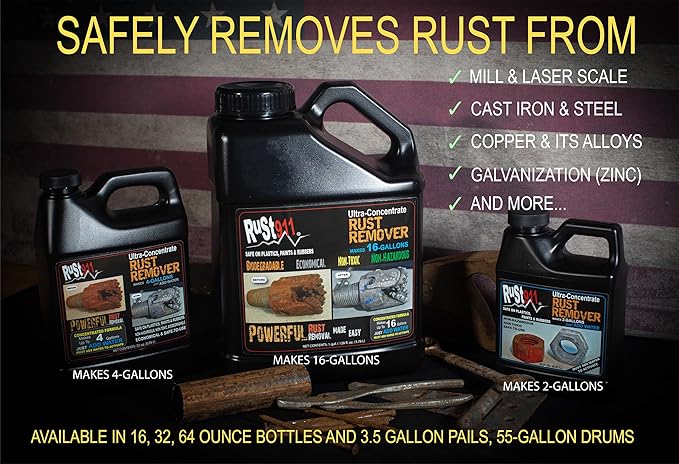 Rust911: Makes 4-gallons of Rust Remover Dissolver - Economical, Safe-to-Use, No Acids - Fast Rust Removal Without Sanding or Harsh Chemicals - Ultra-Concentrated 32-Ounce Bottle