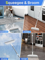Silicone Floor Squeegee, 180° Rotating Air Broom, Squeegee for Floor with a Long Handle, Magic Broom for Water and Pet Hair Removal on Bathroom Floors, Tile, Deck and Glass, Indoor Cleaning Tool