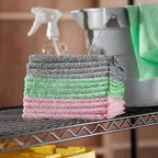Amazon Basics Microfiber Cleaning Cloths, Ultra Absorbent, Scratch Free, Non-Abrasive, Reusable and Washable, All-Purpose, Car Detailing, 16" x 12", Green/Gray/Pink, 36-Pack