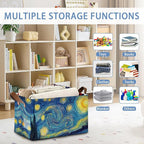 Starry Night Moon Storage Basket with Handles,Collapsible Rectangle Organizer Bin for Room Decoration Books Box Baskets 17x11.5x10Inch