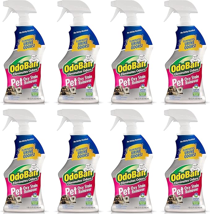 OdoBan Pet Solutions Oxy Stain Remover, Pet Stain Eliminator, Made in the USA, 8-Pack, 32 Ounce Spray Each