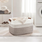 86L Extra Large Laundry Basket with Leather Handles for Living Room Storage, Woven Rope Baskets for Blanket, Kids Toy, Gifts, Wicker Hamper for Bedroom Dirty Clothes, 24"x16"x14" Dark Brown