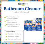 Truly Free All Natural Non-Toxic Bathroom Cleaner Spray, Organic Bath & Tile Cleaning Solution for Toilet, Sink, Tub & Shower, Refillable 2-Pack with 16oz Bottle + 2 Refill Pouches