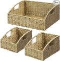 Ollieroo Rattan Storage Baskets, Handwoven Wicker Storage Bins with Built-in Handles, Storage Container Baskets for Shelves, Bedroom, Bathroom, Laundry Room or Kitchen(Green)