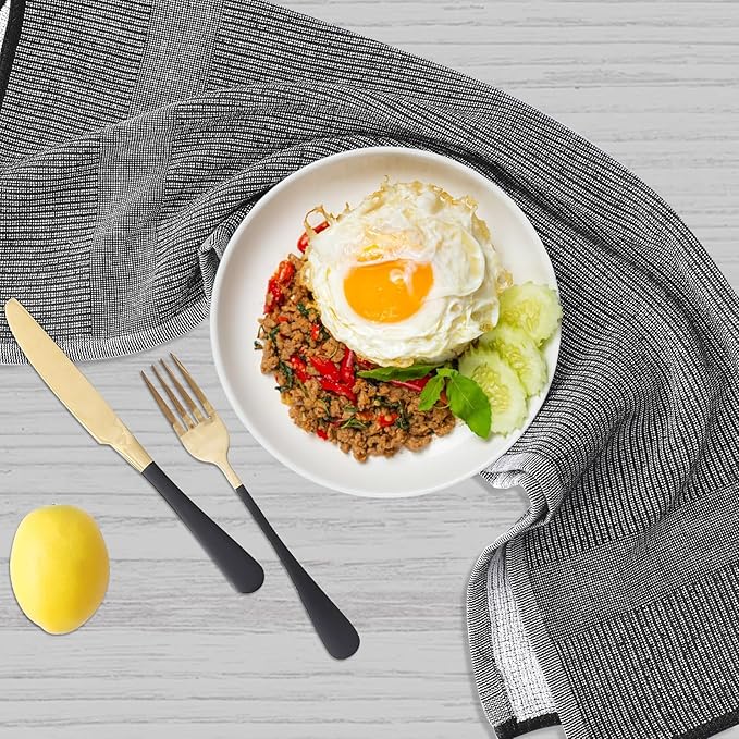 Homaxy Premium Kitchen Towels(18”x 28”, 6 Pack), Large Cotton Kitchen Hand Towels, Flat and Terry Dish Towels, 380 GSM Highly Absorbent Tea Towel Set with Hanging Loop, Navy Blue/Khaki/Black